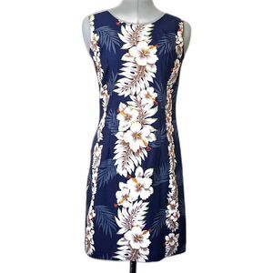 KY's Vintage 90s Made in Hawaii Hibiscus Cotton Midi Sheath Luau Dress, Size M